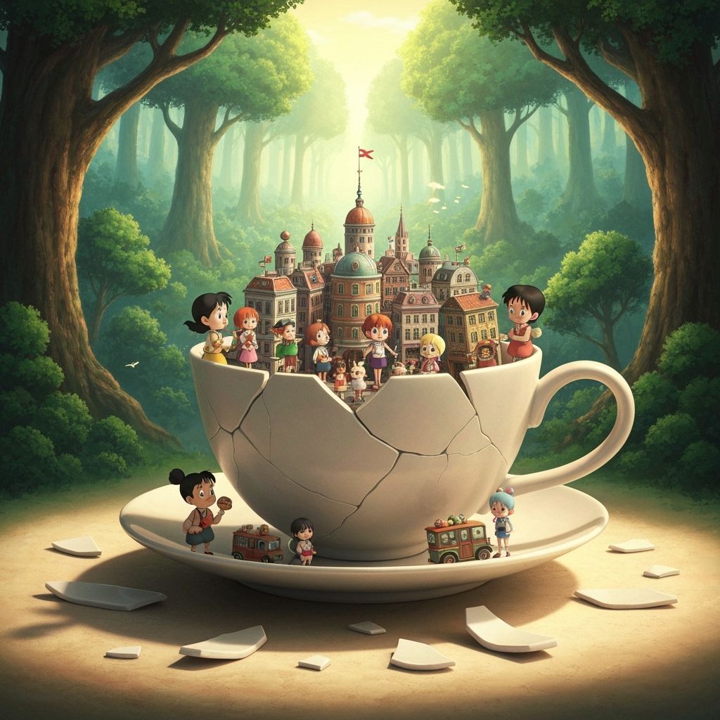 Miniature City in Teacup: Surreal Dreamscape