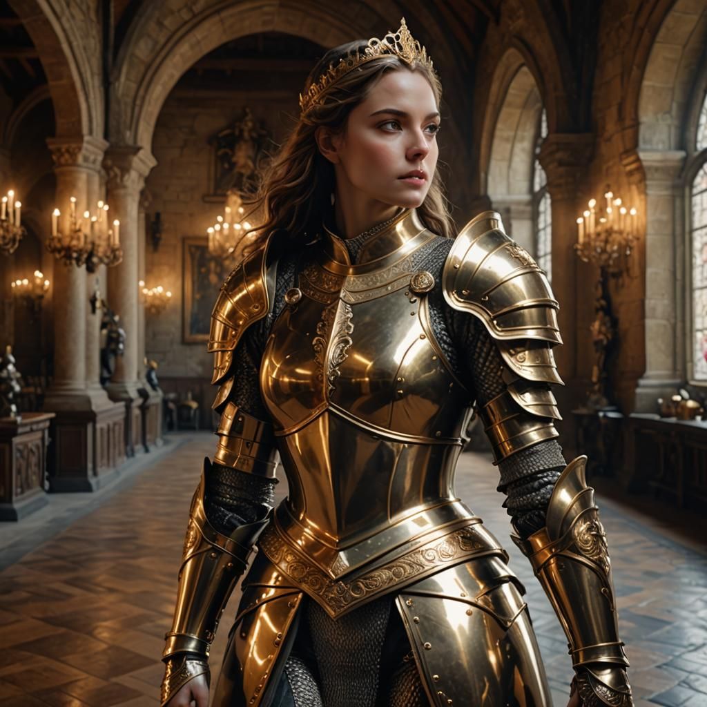 Lady Princess in a palace hall with gala armor...