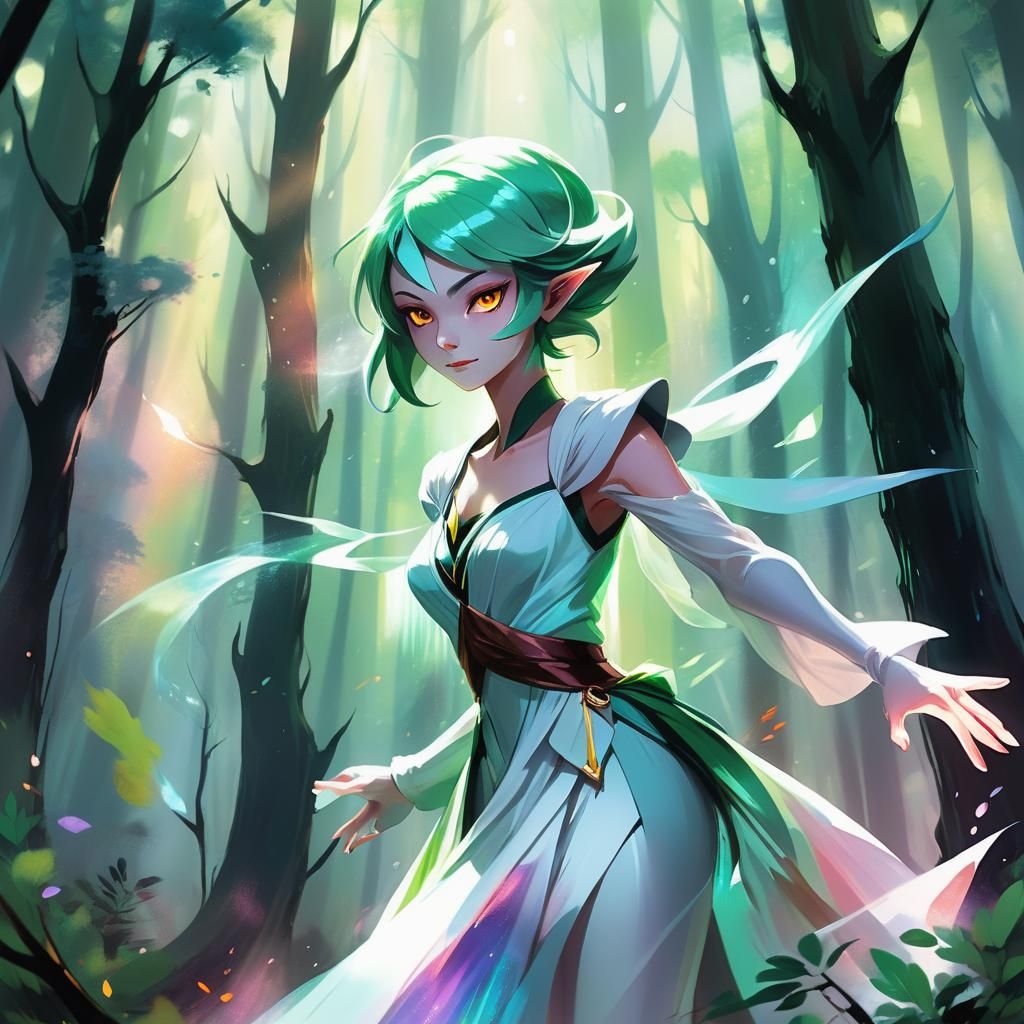Gardevoir in Mystical Forest: Manga-Inspired Illustration
