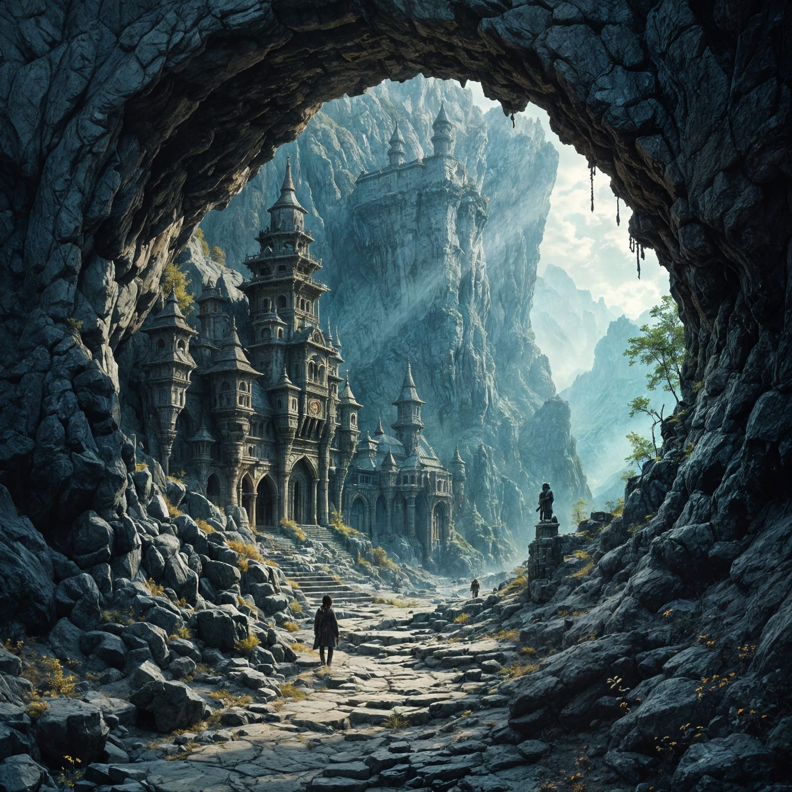 Underground Dwarf Fortress Amidst Dragon Bones