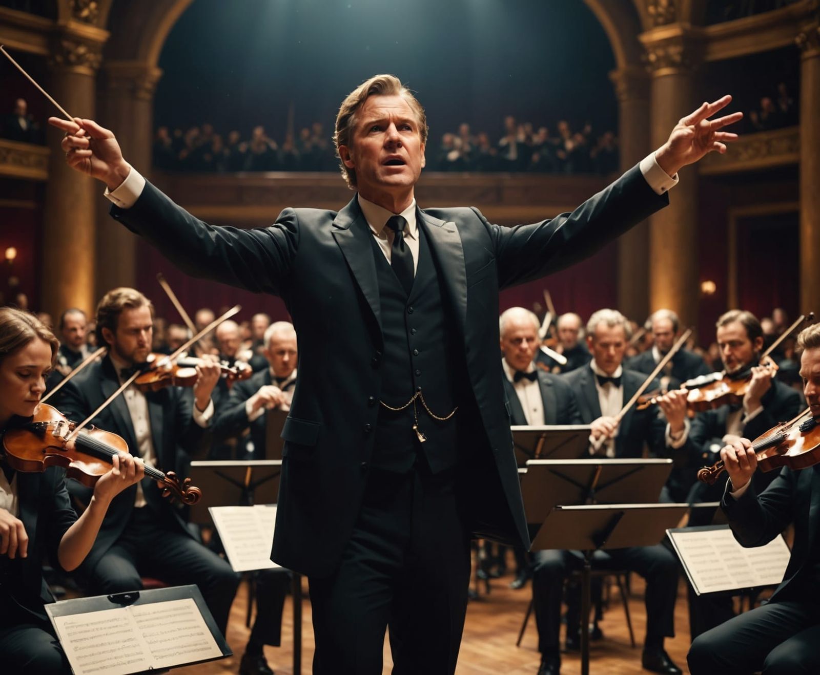 Vibrant Orchestra Conductor in Mid Shot