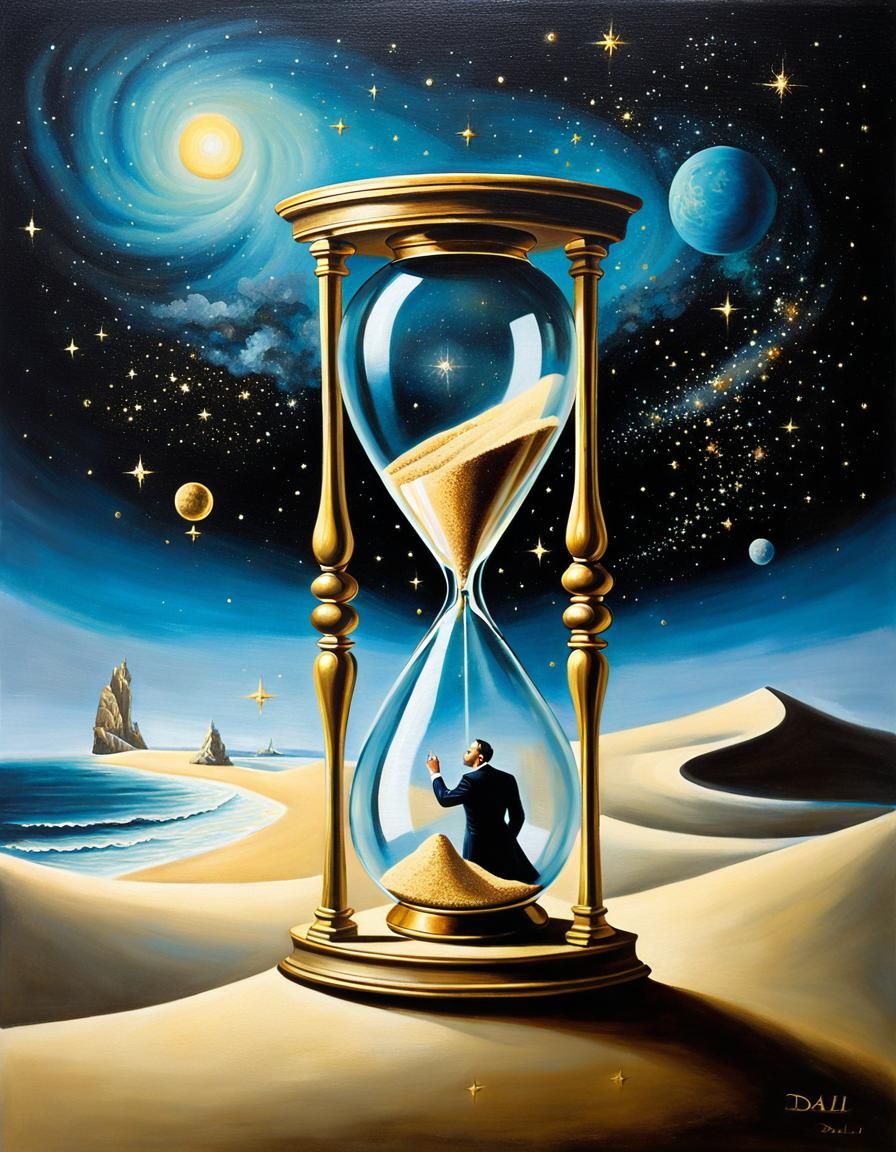 Hourglass Cosmos: A Surreal Oil Painting
