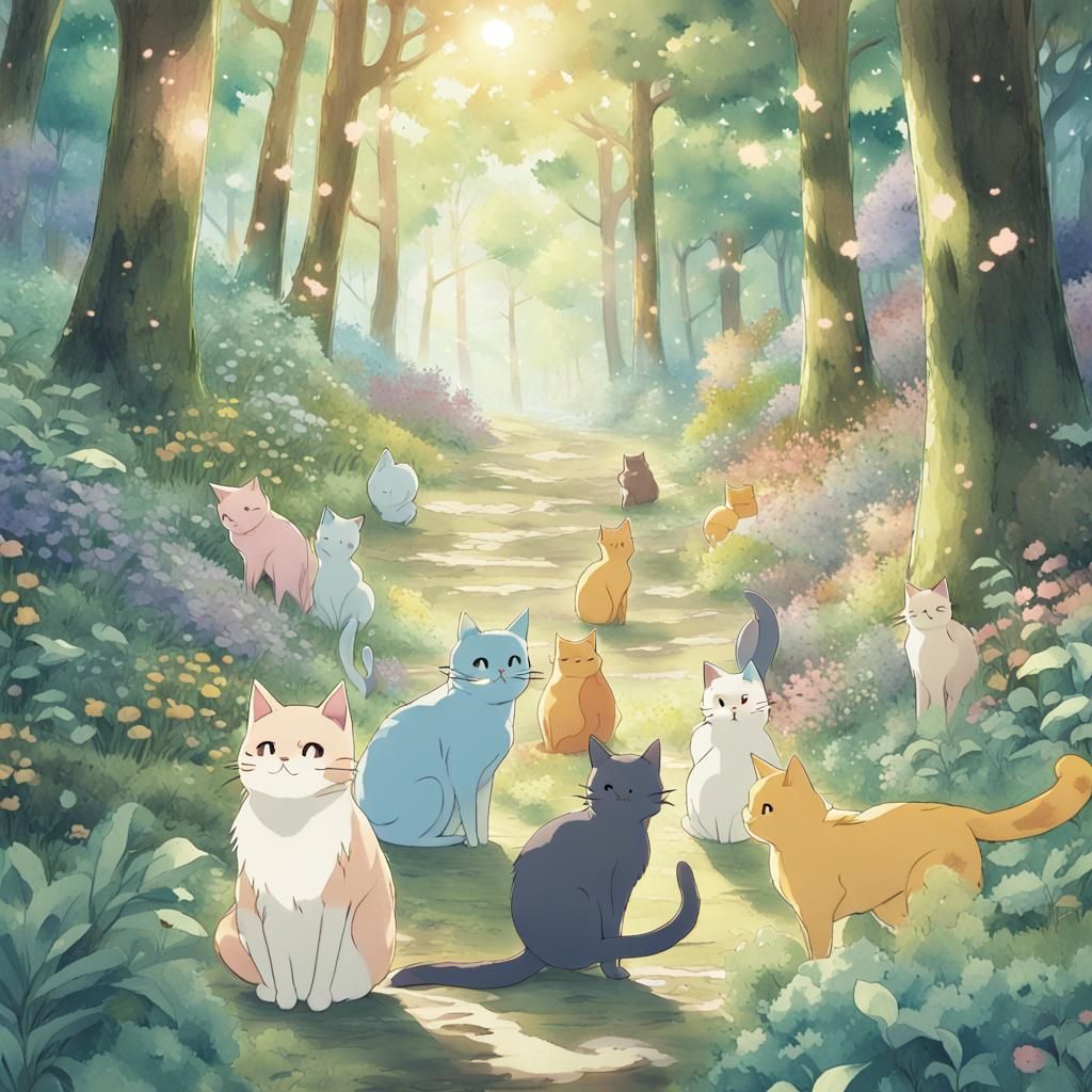 Studio Ghibli Forest of Cat Logos in Anime Style