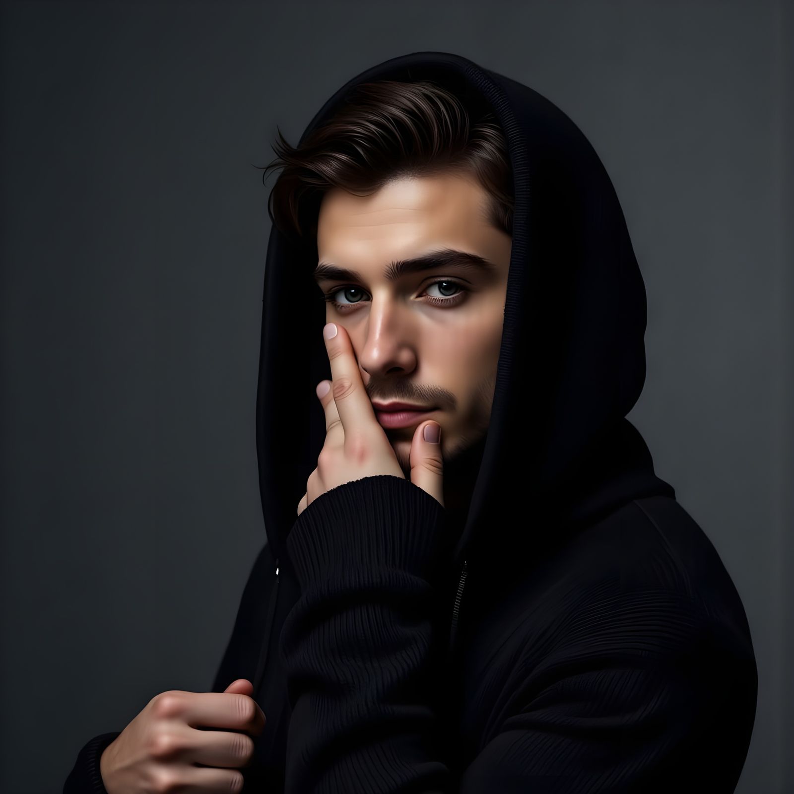 Handsome Man in Dark Sweater Poses Intimately