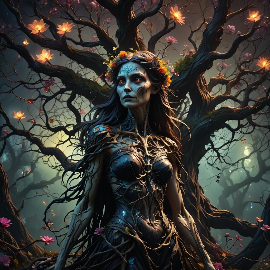 Eerie Fairy Mother Earth with Twisted Tree