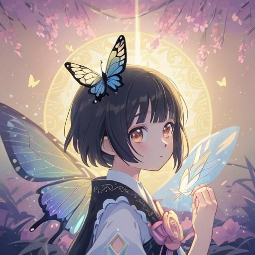 Anime Butterfly on Gloved Hand in 3D Art
