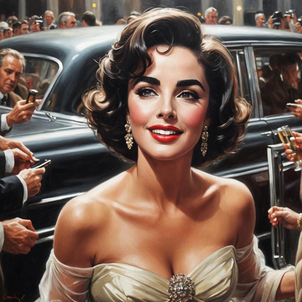 Elizabeth Taylor Oil Painting at Movie Premiere