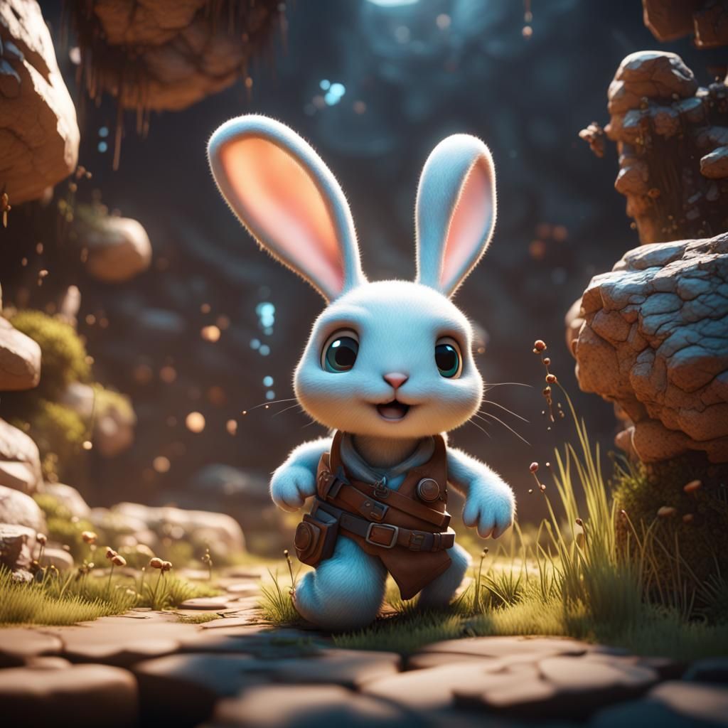 Pink Bunny in 3D Game Cinematic Style