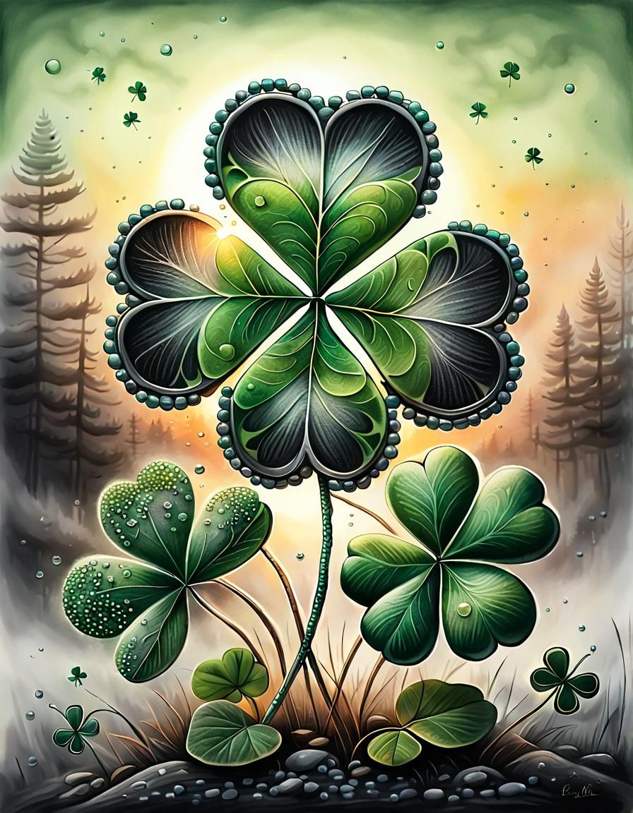 Mystic Four-Leaf Clover in Mixed Media Art