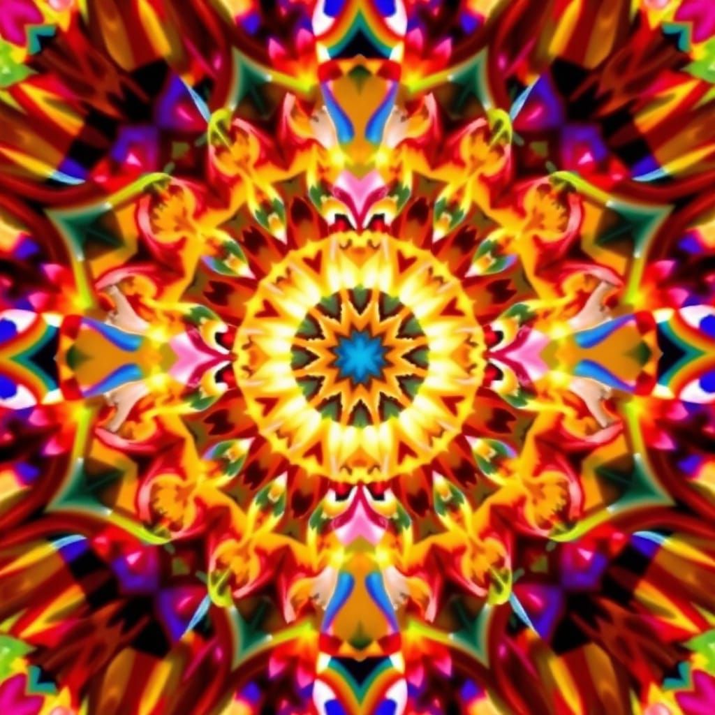 Kaleidoscope of Geometric Glass Art with Refracted Light