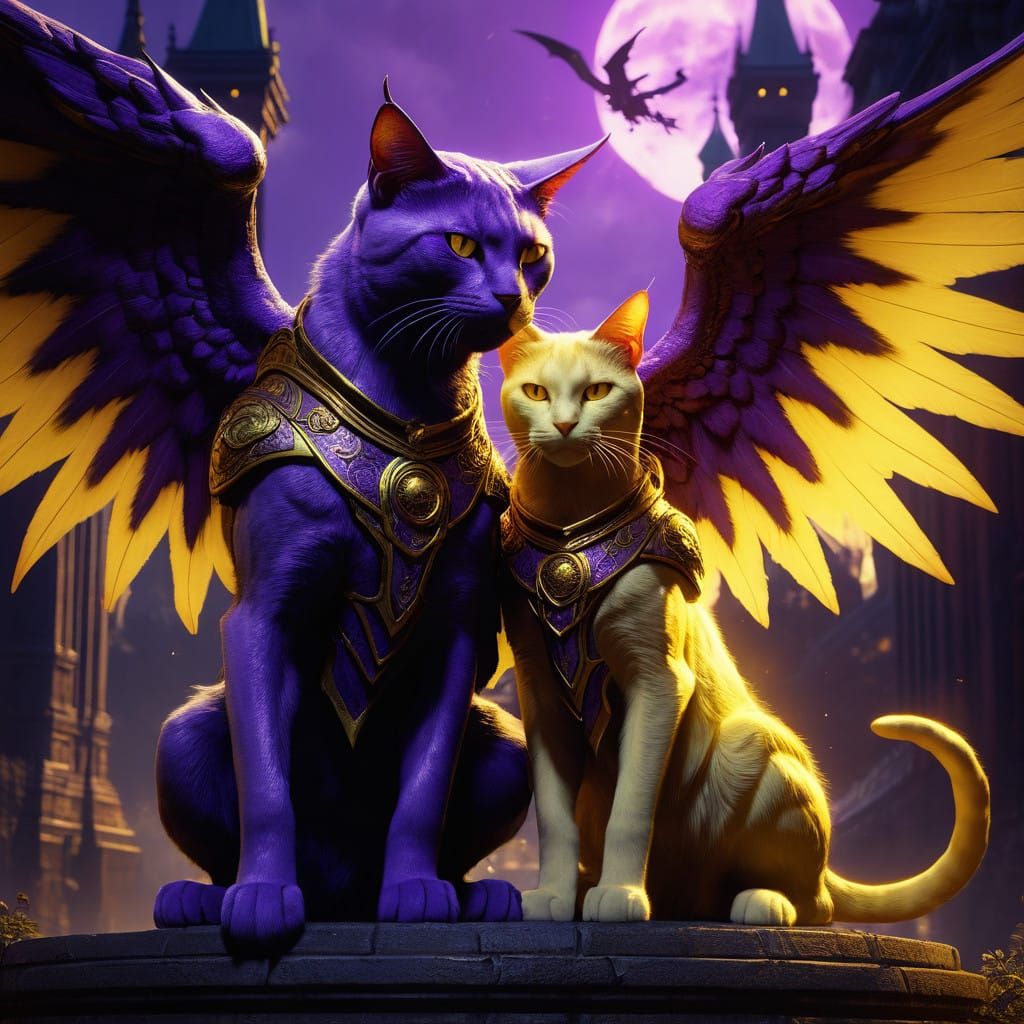 Dark Fantasy Twin Cat Protectors in Intricately Detailed Art