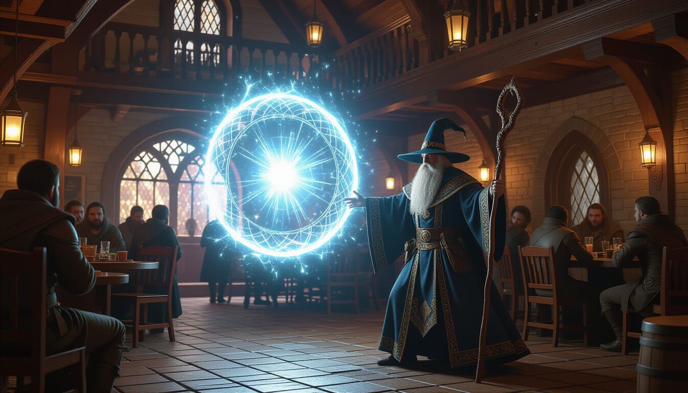 Wizard Opens Portal in Adventurer Tavern