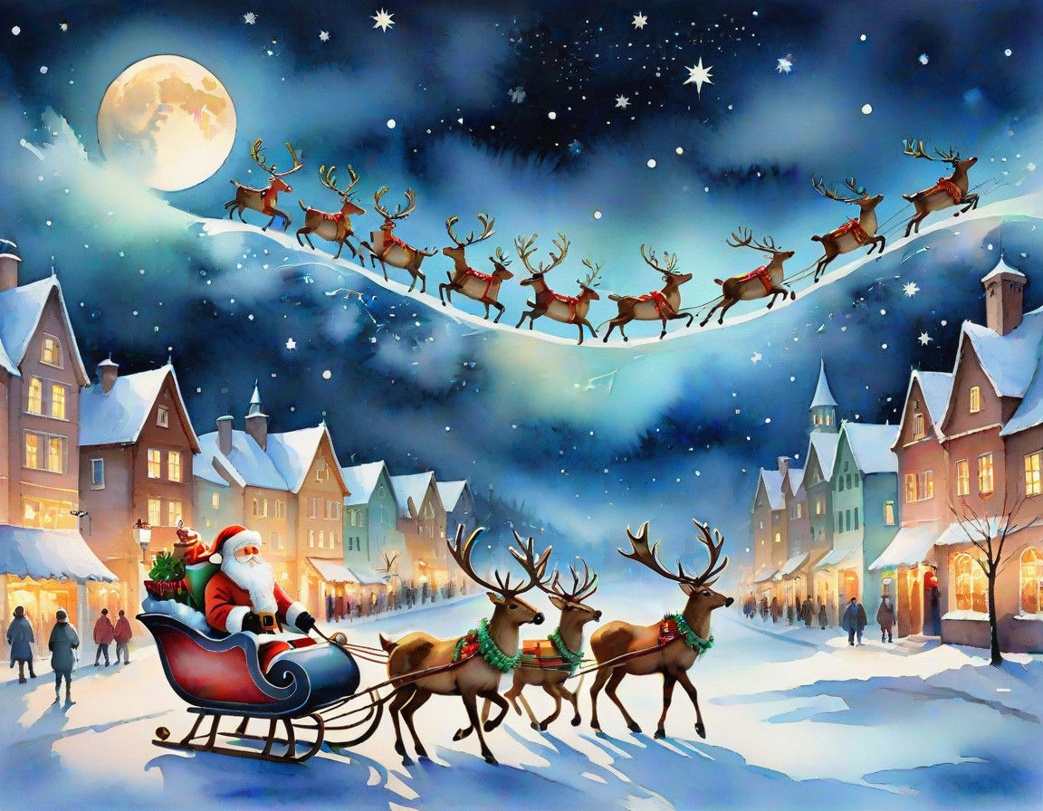 Whimsical Christmas Scene in Dreamlike Aquarelle Paint