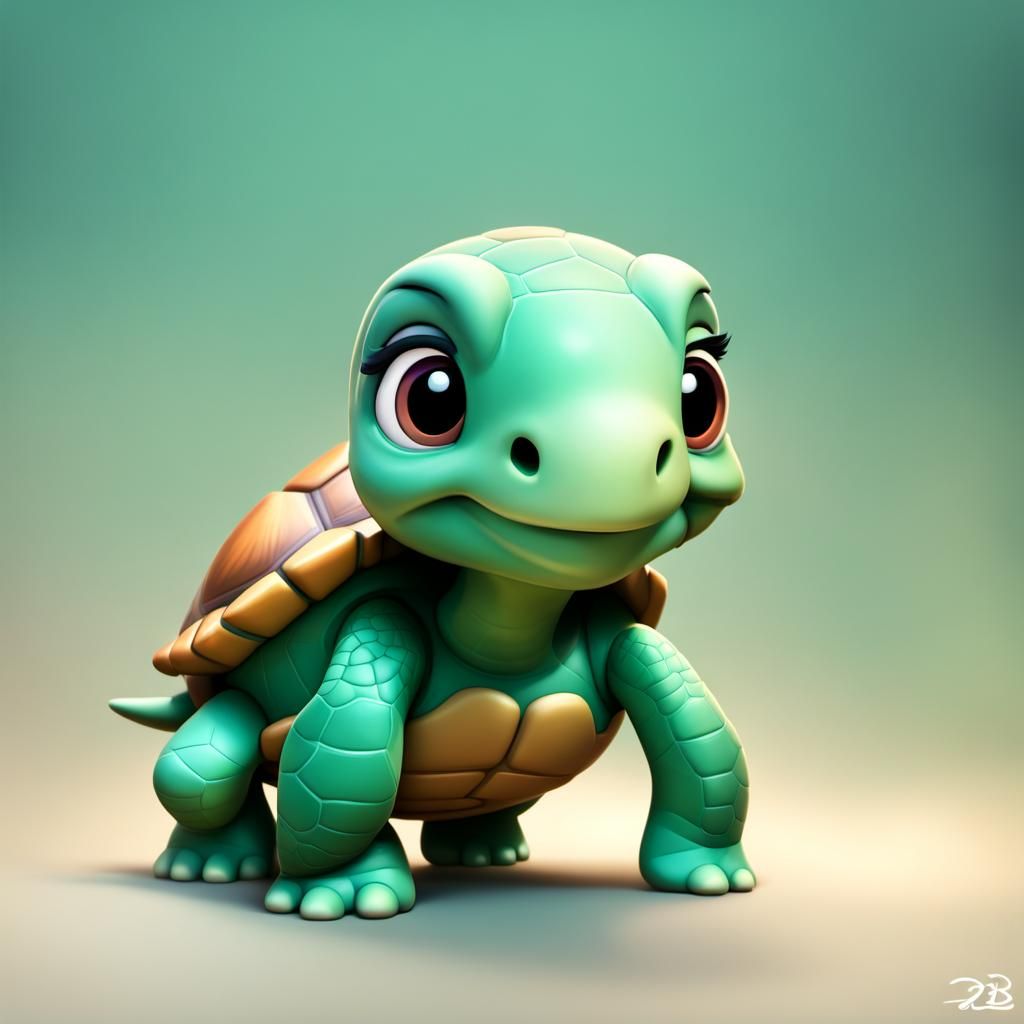 Cute Chibi Turtle in Pixar Disney 3D Style