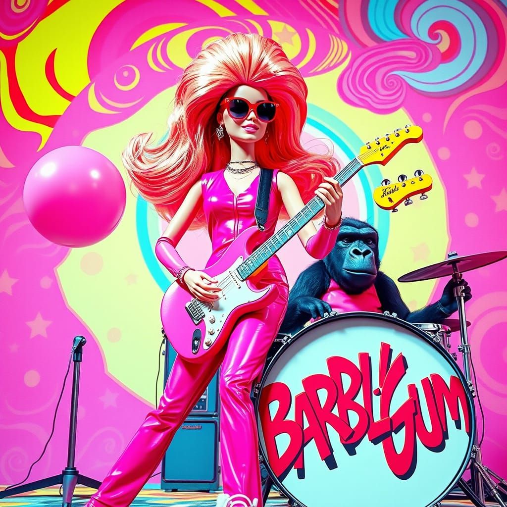 Radical 80s Pop Band in Vibrant, Whimsical Style