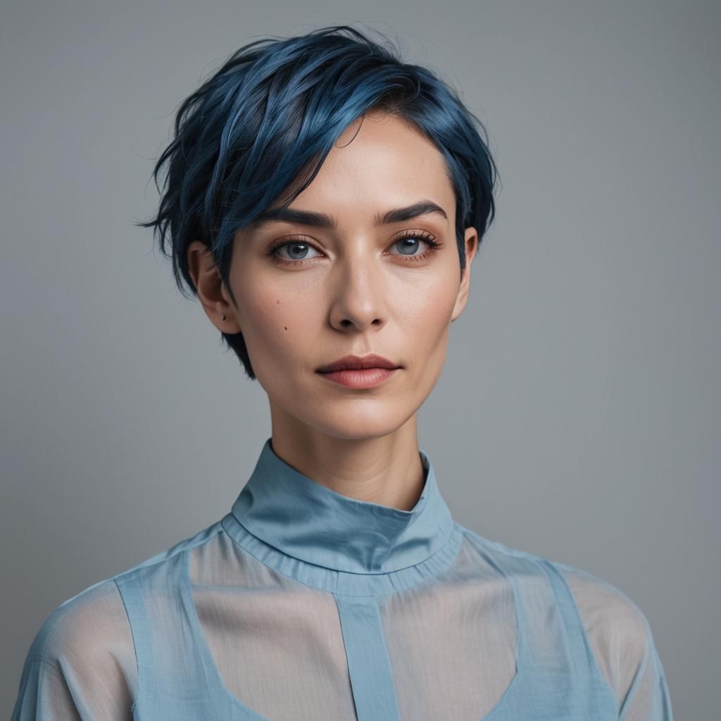 Handsome Androgynous Woman with Blue Hair
