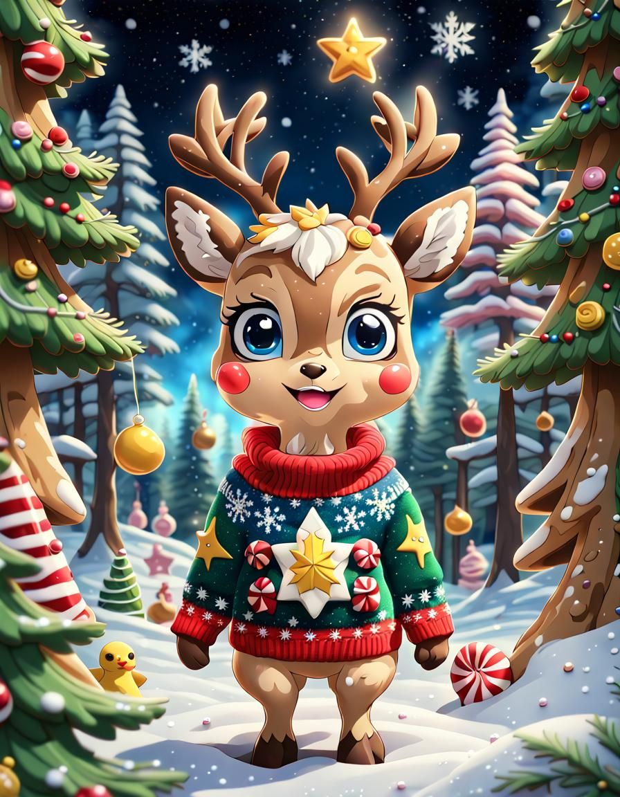 Christmas Cookie Bambi in Pokemon Forest Style