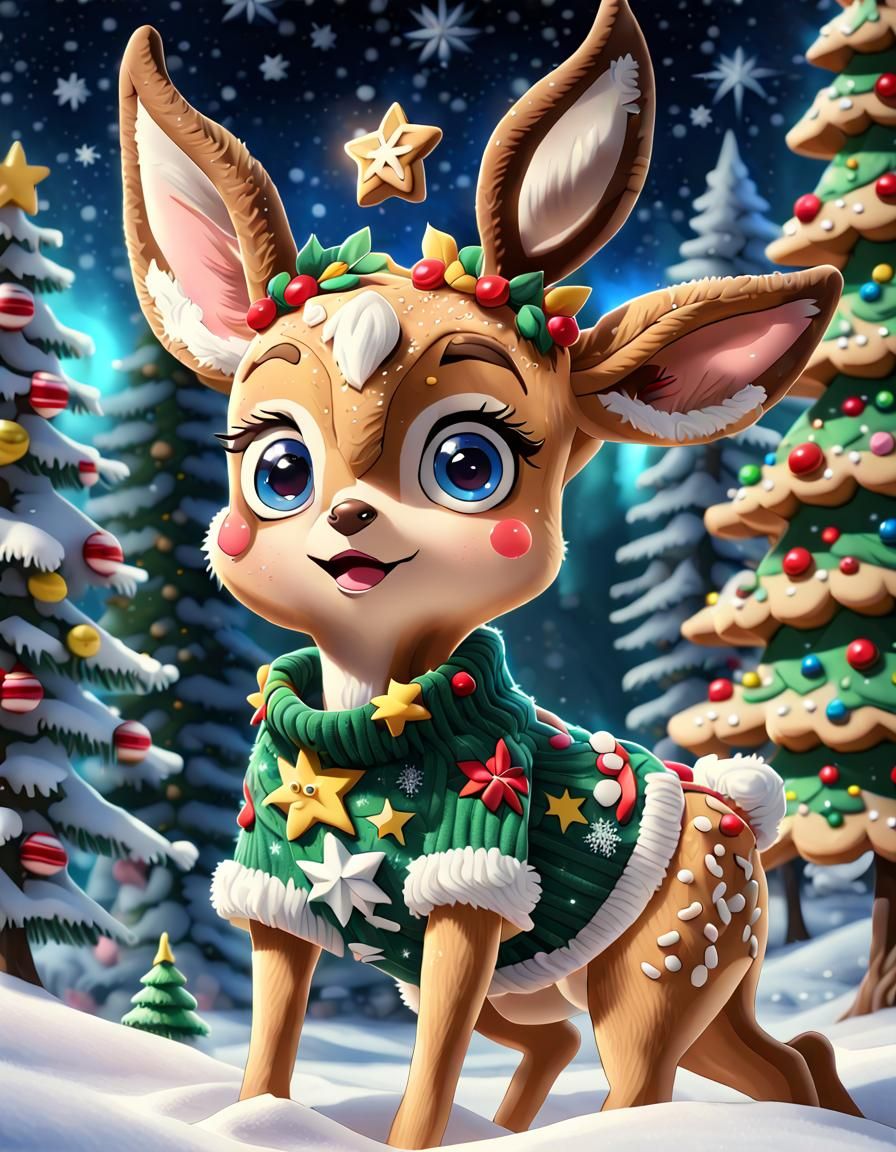 Festive Christmas Cookie Bambi in Pokemon Forest