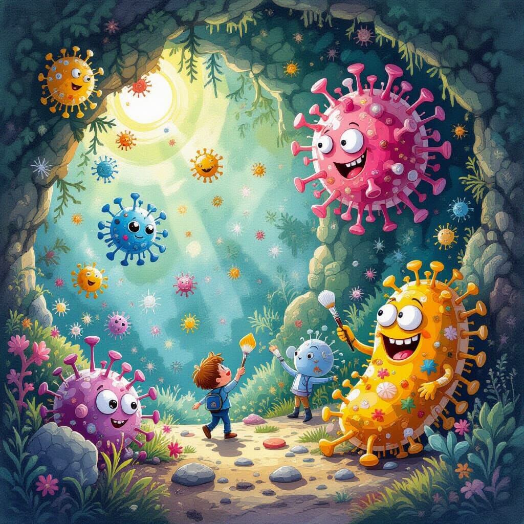 Funny Microbes Painting Microscopic Art in Gouache