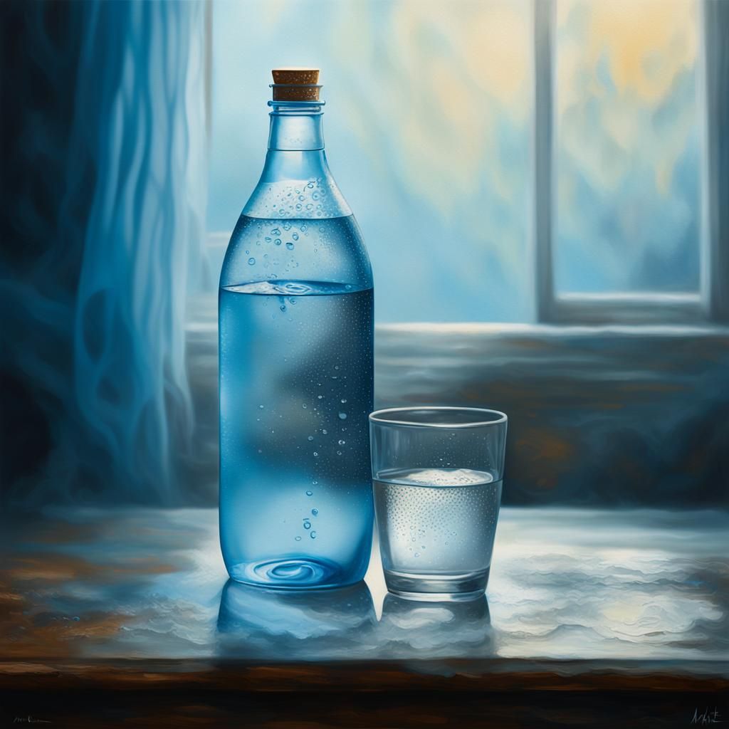 Dreamlike Surrealism: Water Bottle in Ethereal Oil Painting