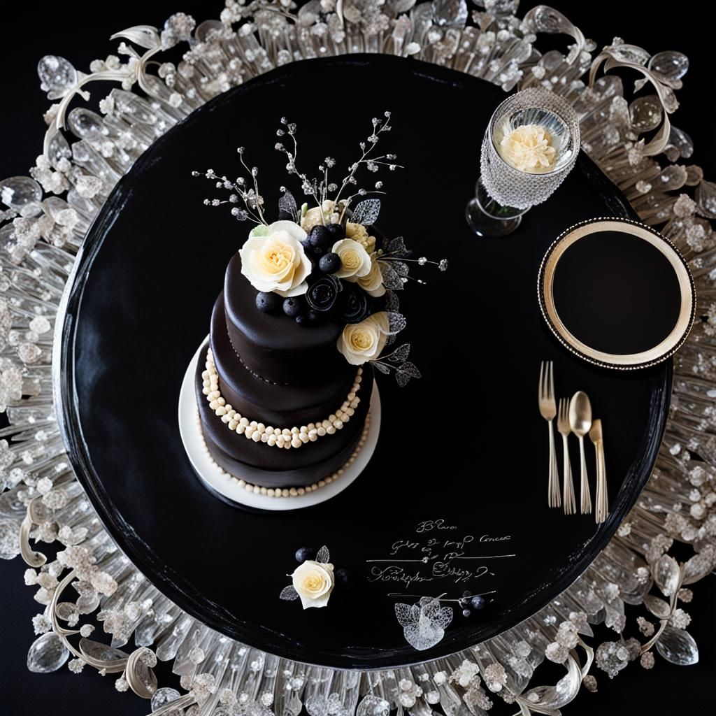 Bird's Eye View of Black Wedding Cake