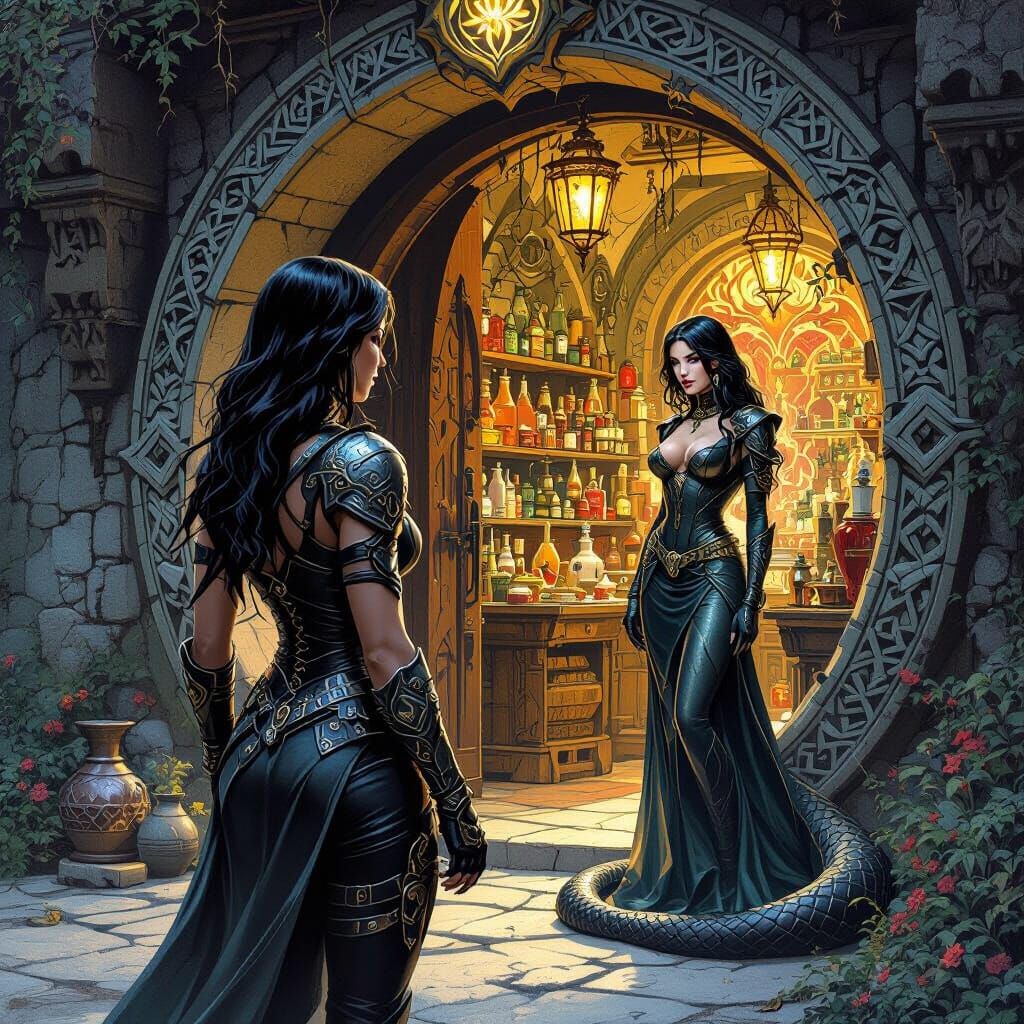 The shopkeeper didn't really look trustworthy, but she was the only source of magic potions in town.