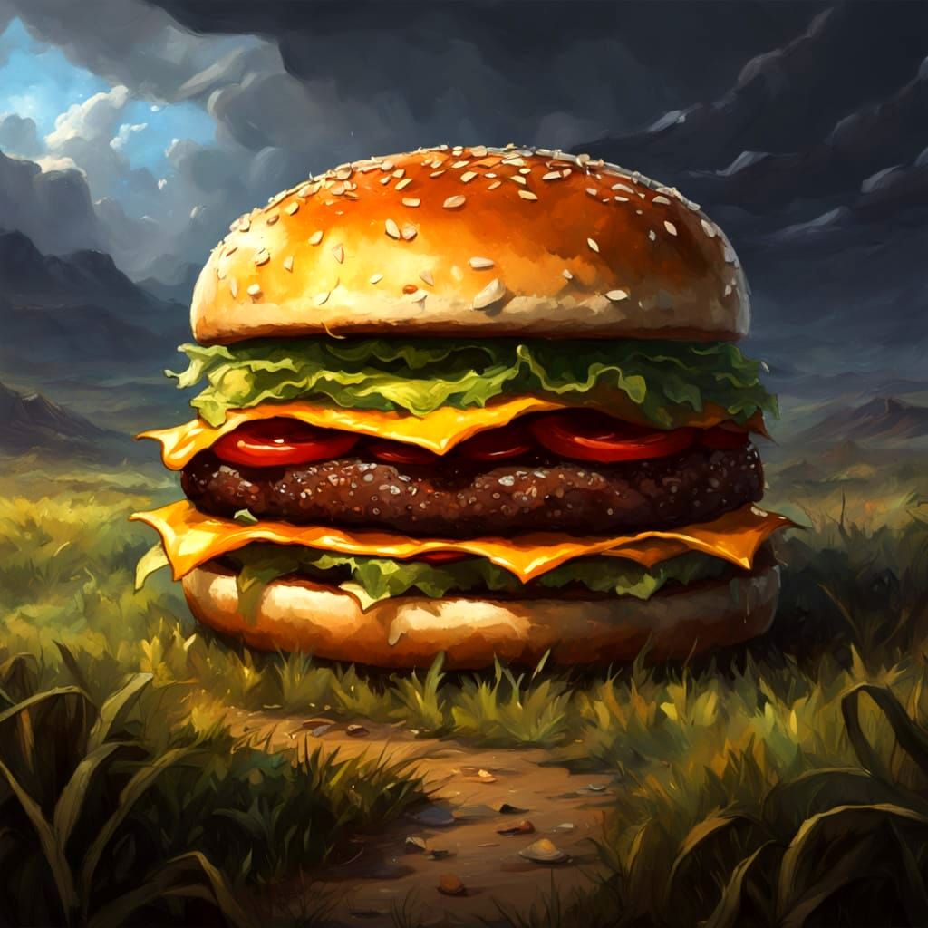 Giant Cheeseburger in a Field, Sinister Art Style