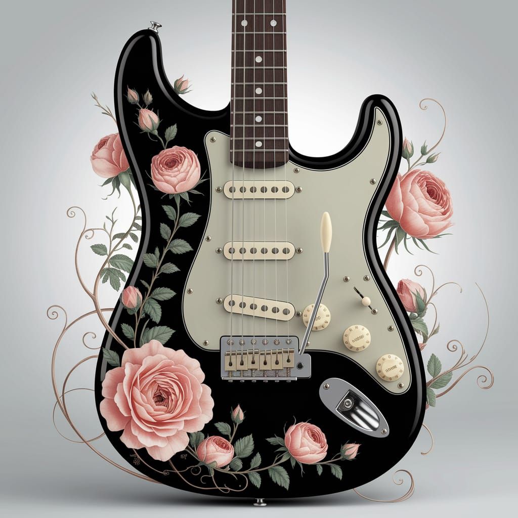 Floral Stratocaster: An Artistic Electric Guitar Depiction