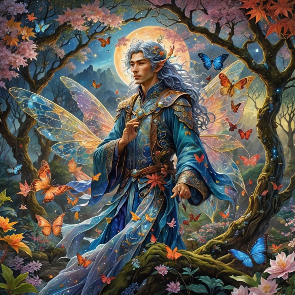 Elven Fairy Man in a Maximalist Forest