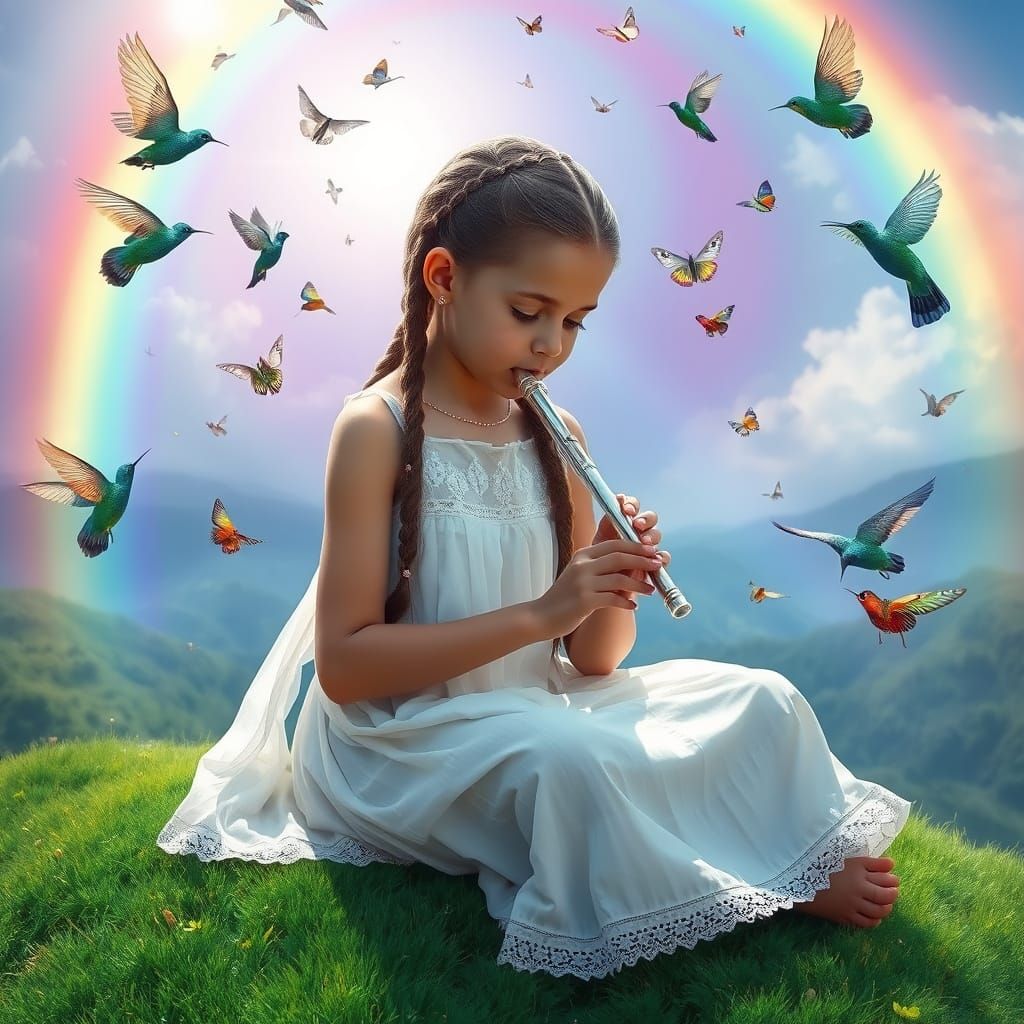 Girl in Braids Plays Flute, Summoning Rainbow Vortex in Ethe...