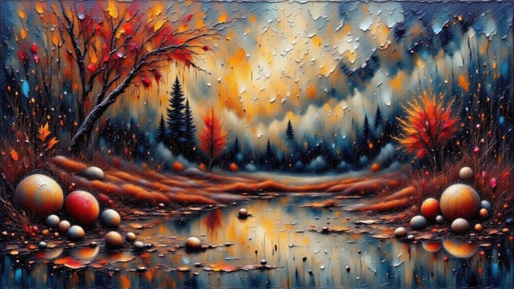 Grunge Textured Frozen Winterscape Painting