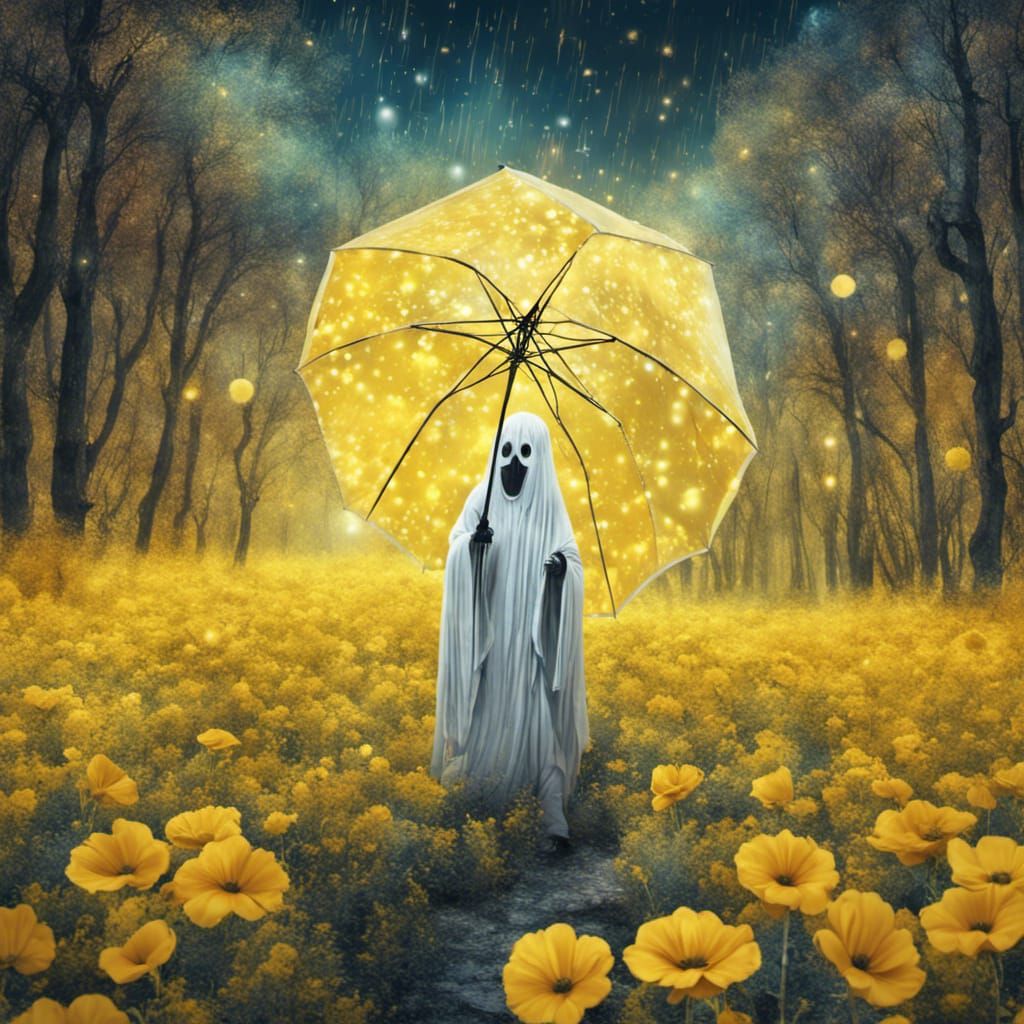 Holographic Ghost in Flower Field Illustration