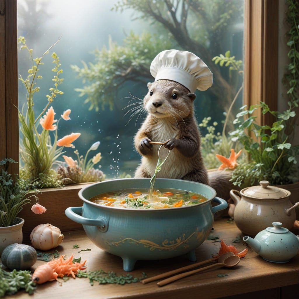 Otter Chef Creates Kelp Soup in Underwater Kitchen