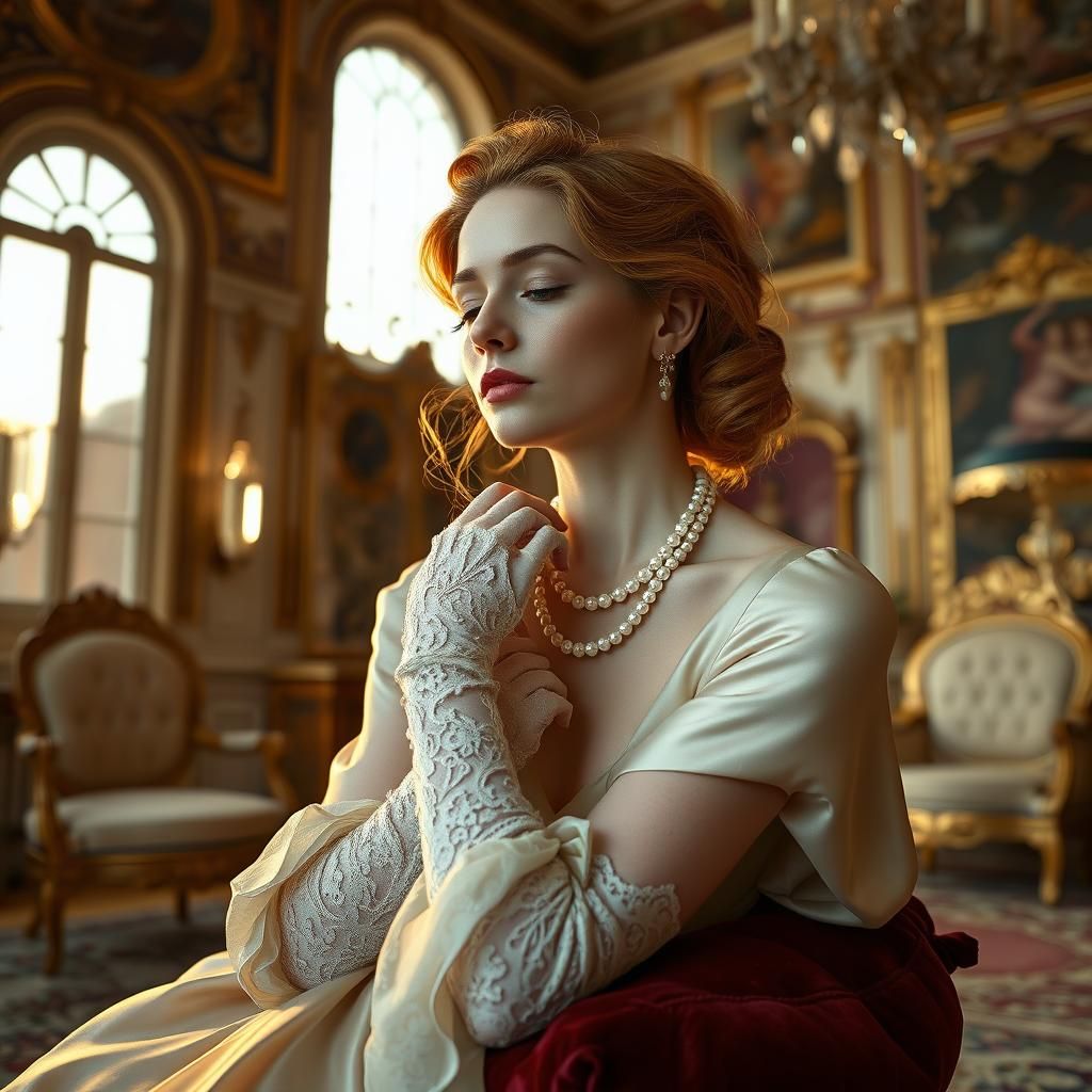 Dreamy Woman in Opulent Setting, Photorealistic