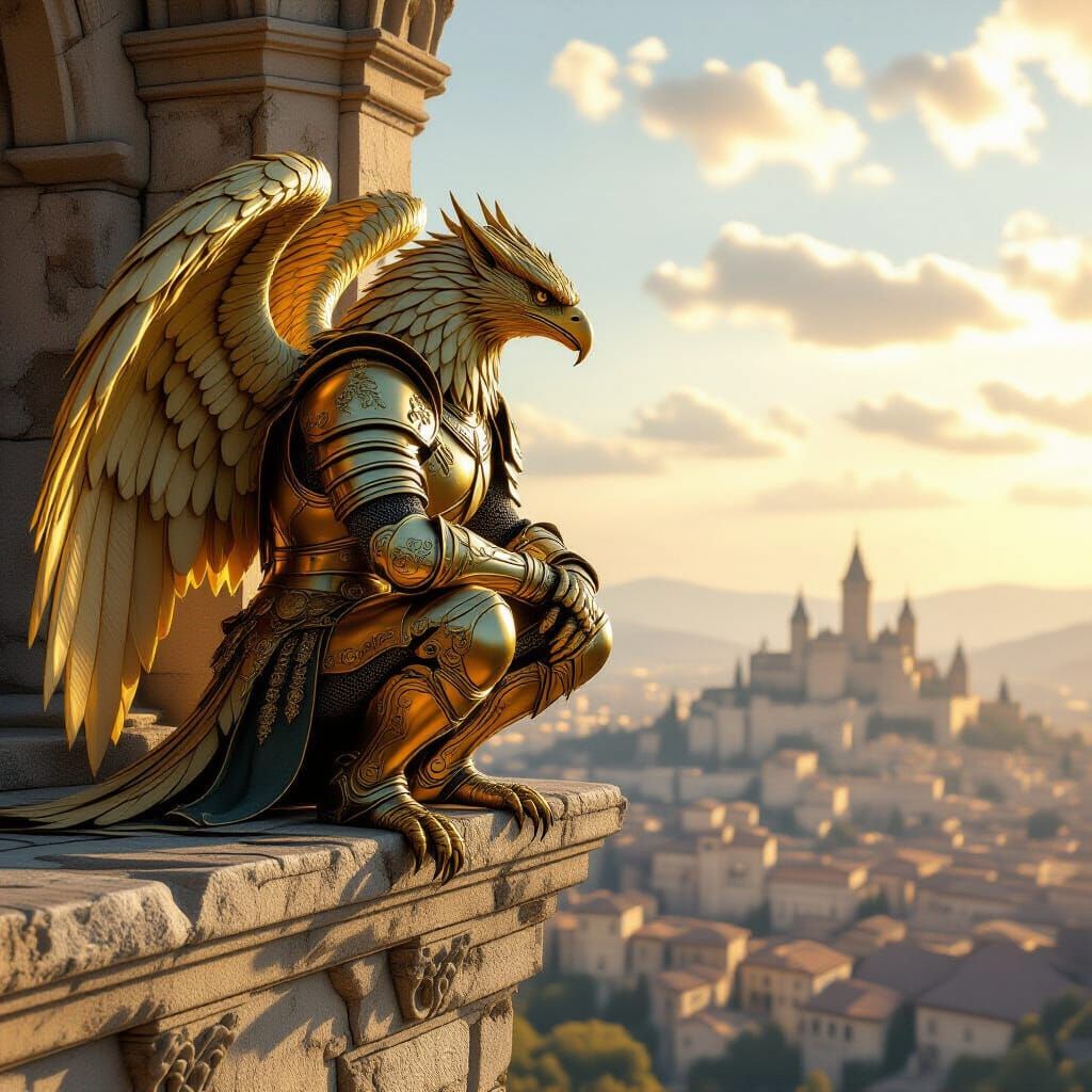 gold griffin statue