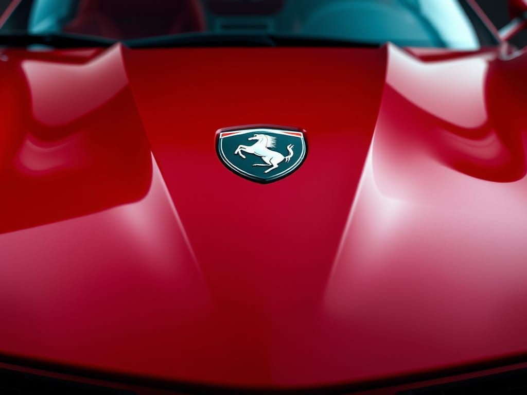 Metallic Red Ferrari Bonnet with Glowing LED Emblem
