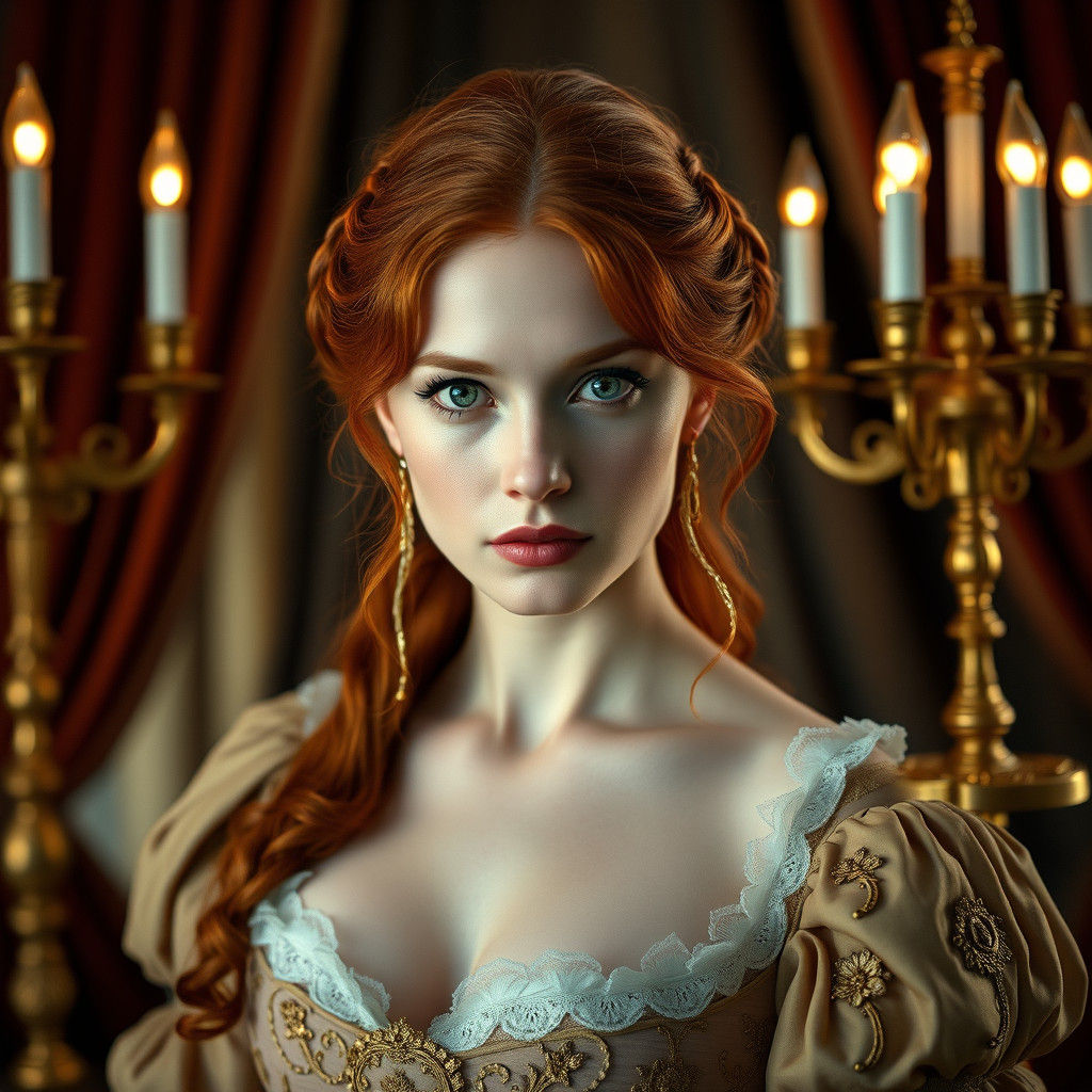 Redhead in 1700s Dress, Cinematic Film Still