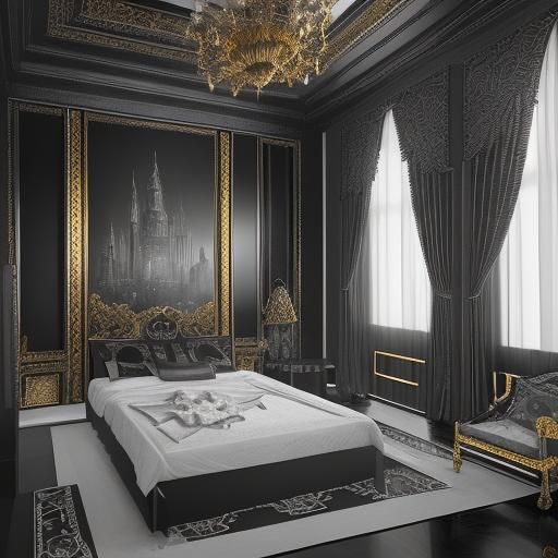 Elegant Black and White Room with Gold Details