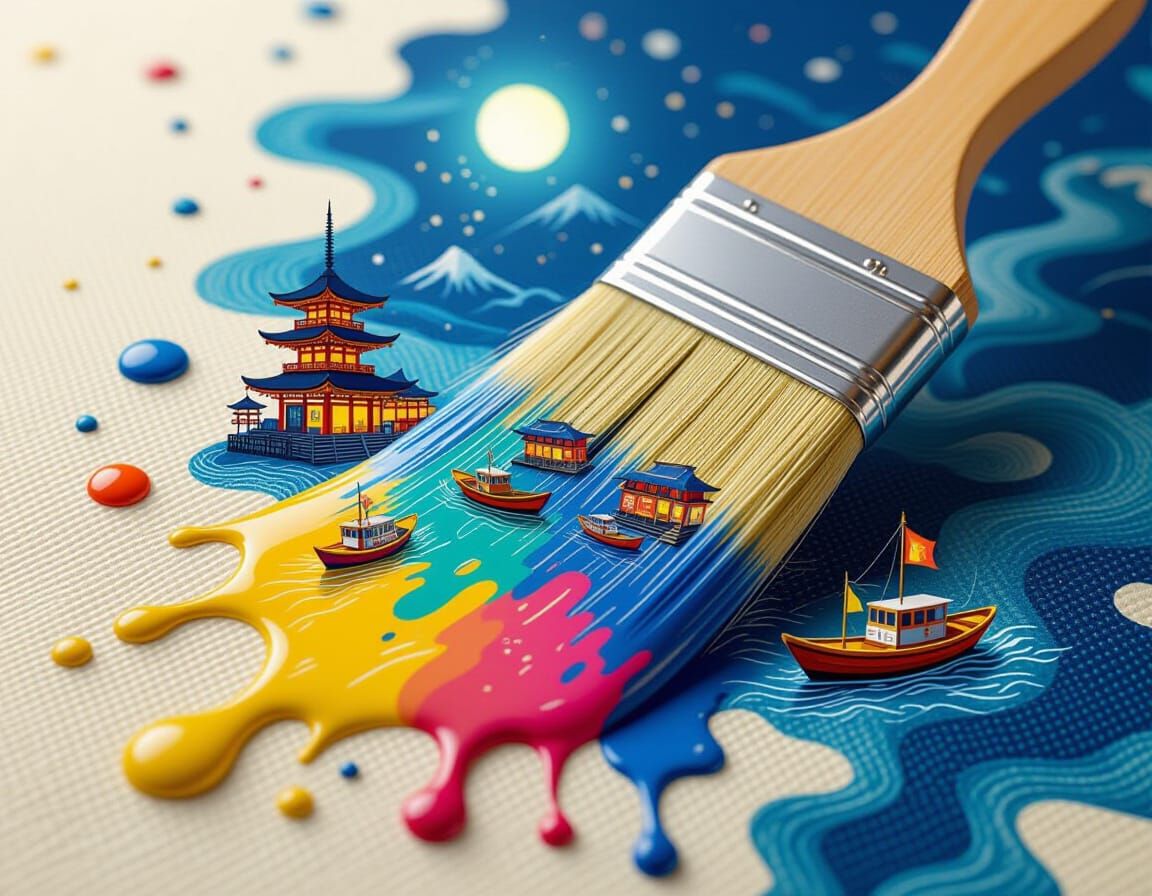 Japanese Night Market Inside Dripping Paintbrush