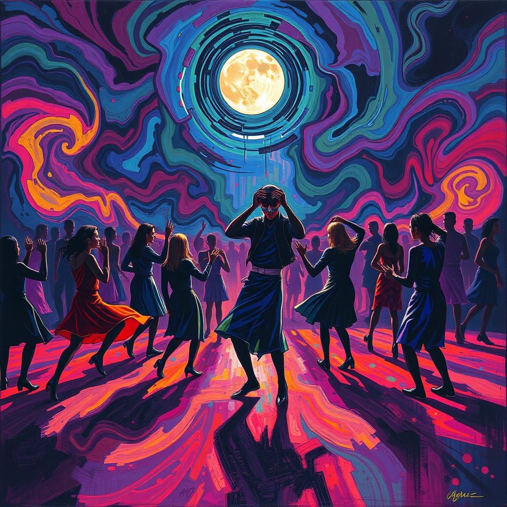 Moonlight Dancers in Psychedelic Pop Art Style