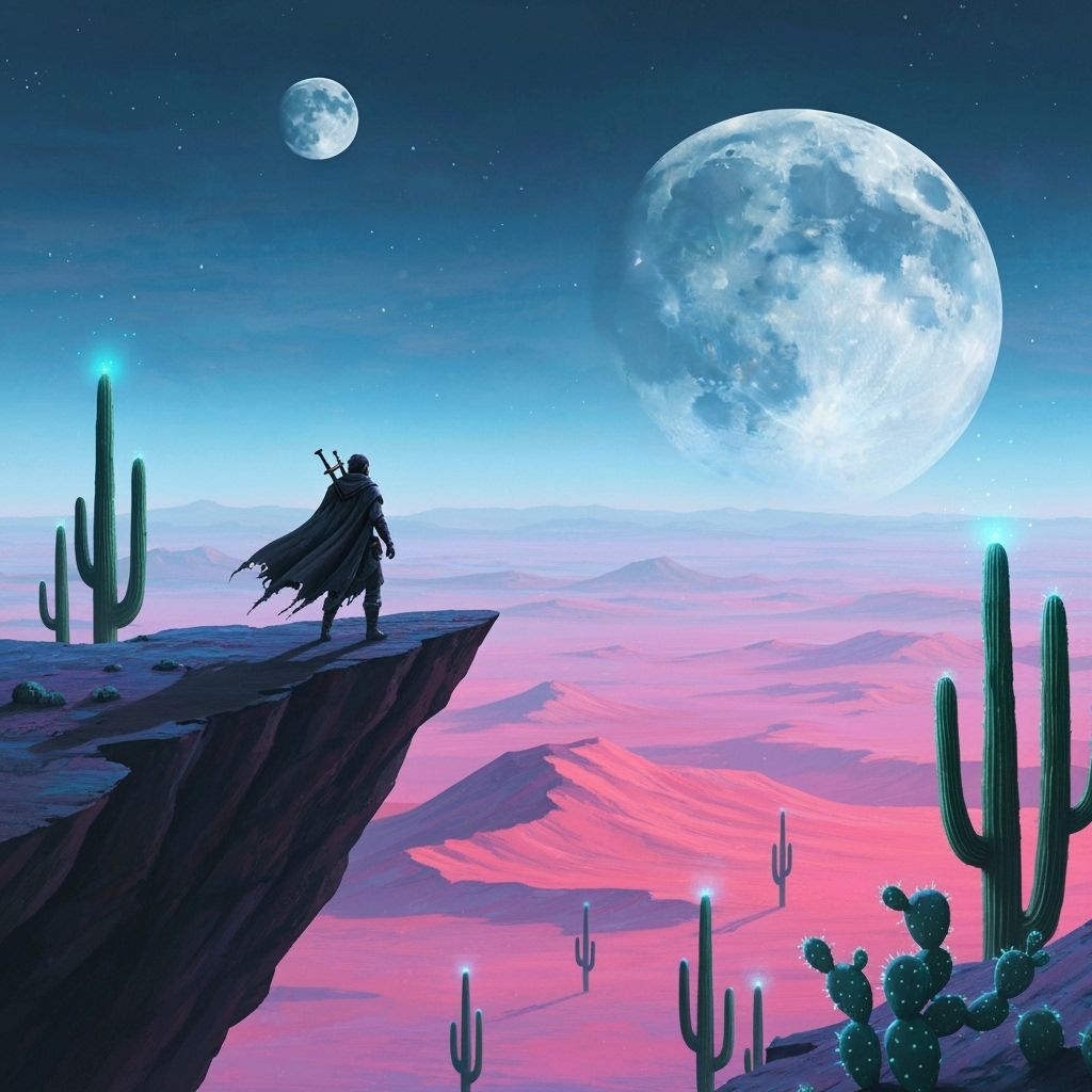Adventurer Overlooking Alien Desert, Digital Art
