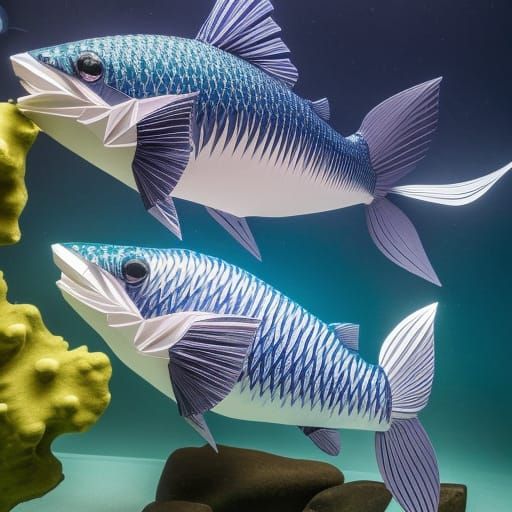 Detailed Origami Fish in Deep Ocean Paper Art