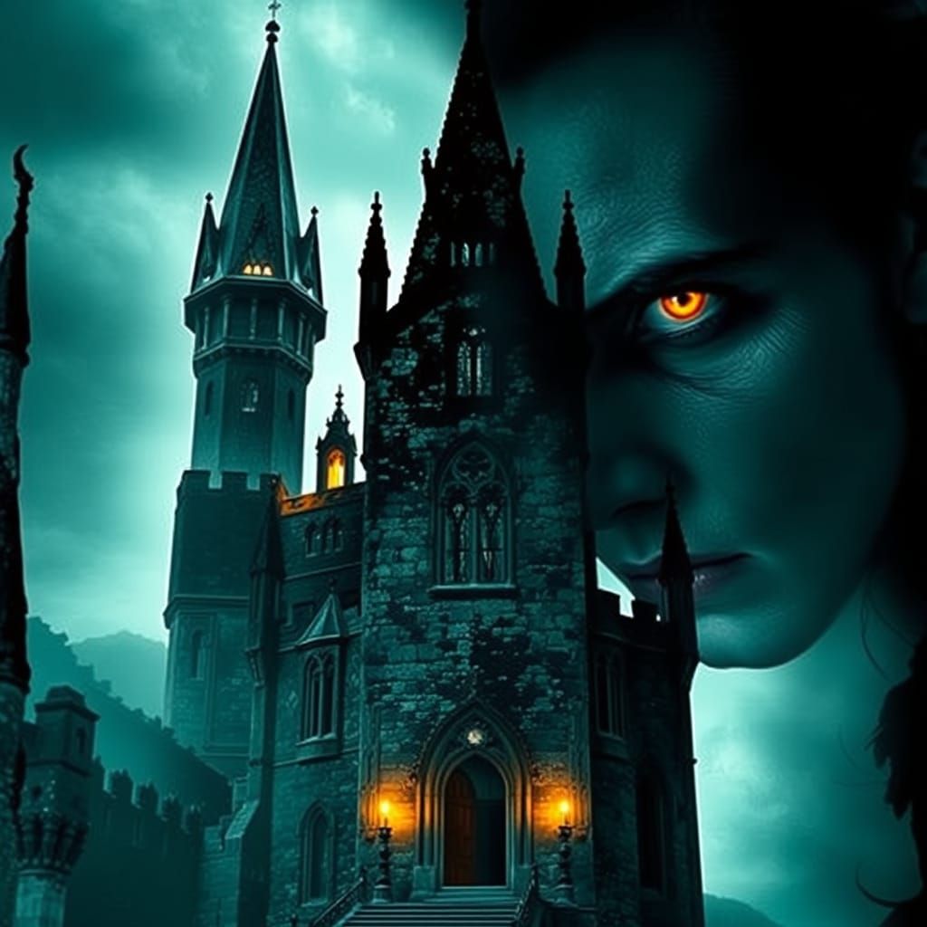 Gothic Castle and Vampire Double Exposure