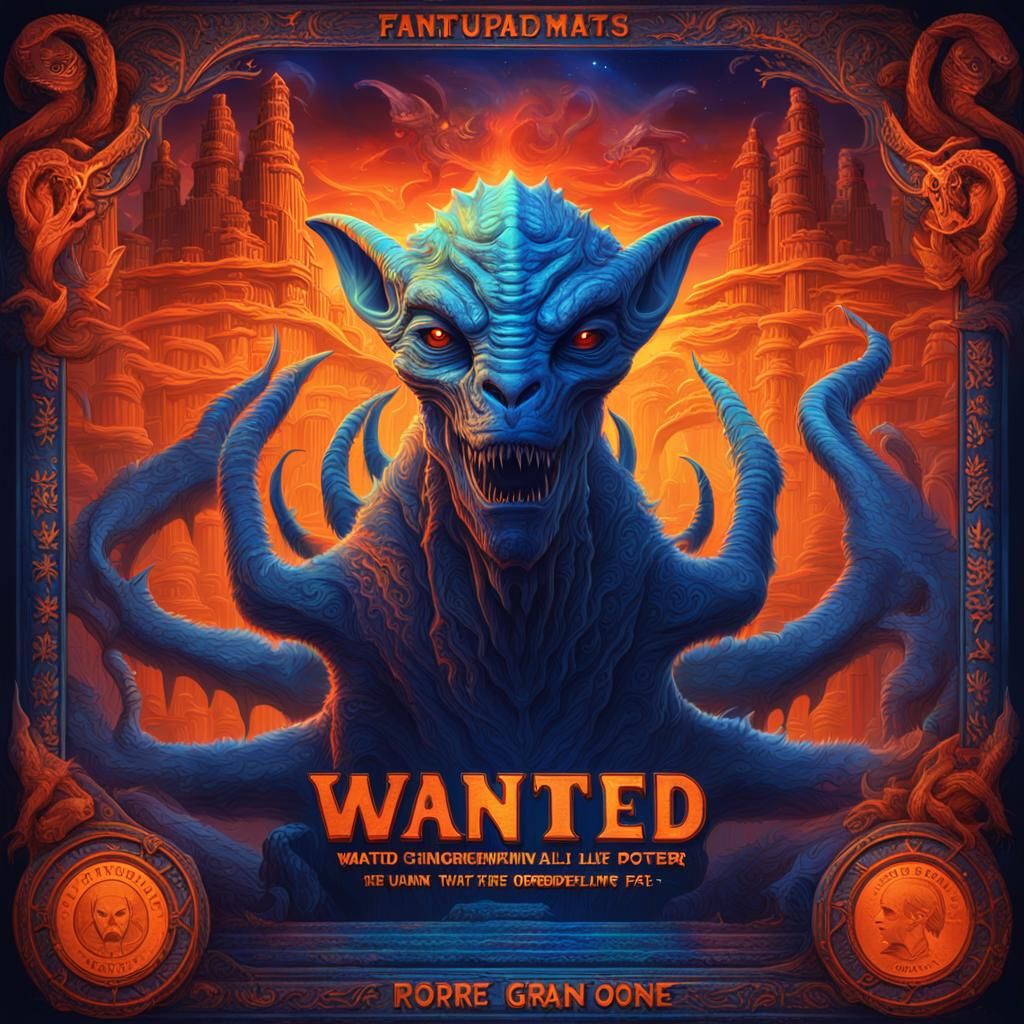 Fantasy Wanted Poster of Alien Chimera for Smuggling
