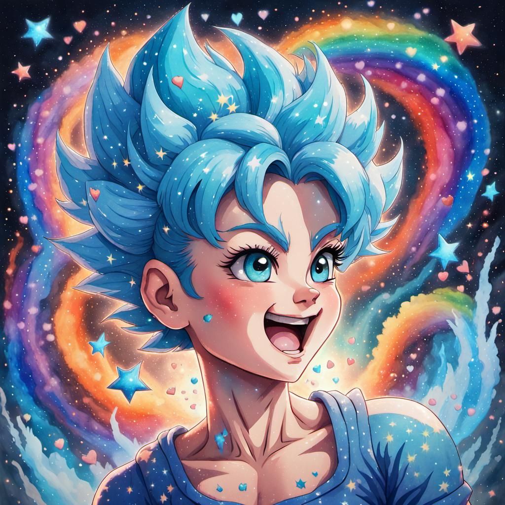 Vibrant Watercolor Saiyan in Sparkling Nebula
