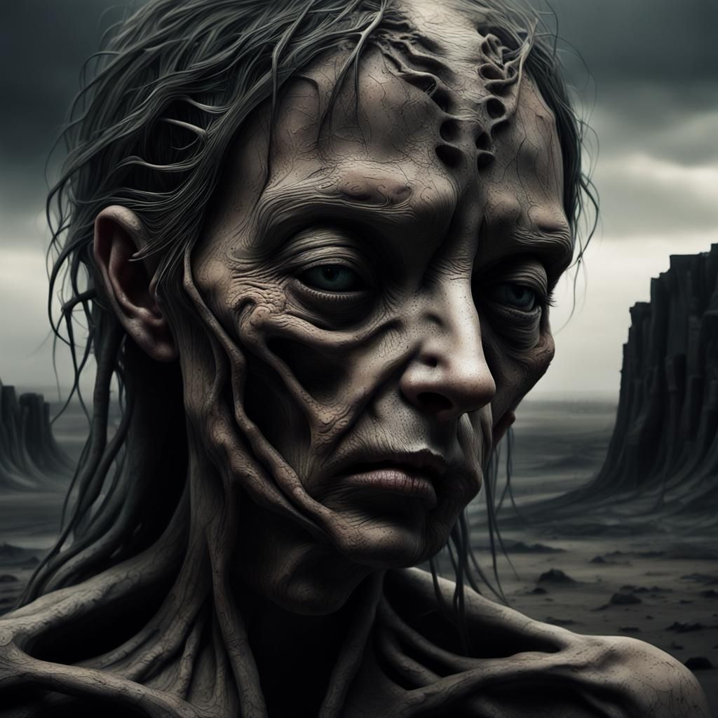 Gritty, Post-Apocalyptic Portrait of a Desperate Survivor