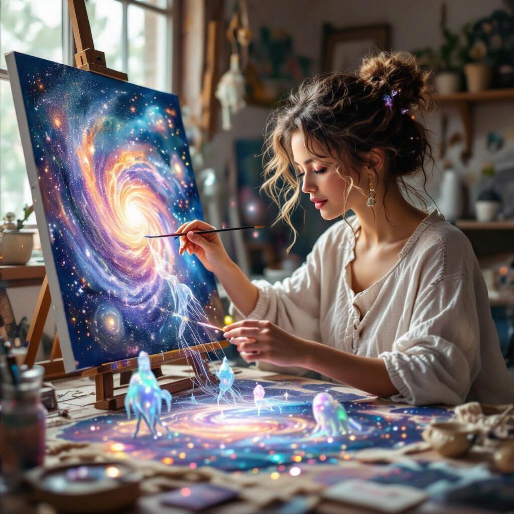 Magical Artist Weaving Light in Studio