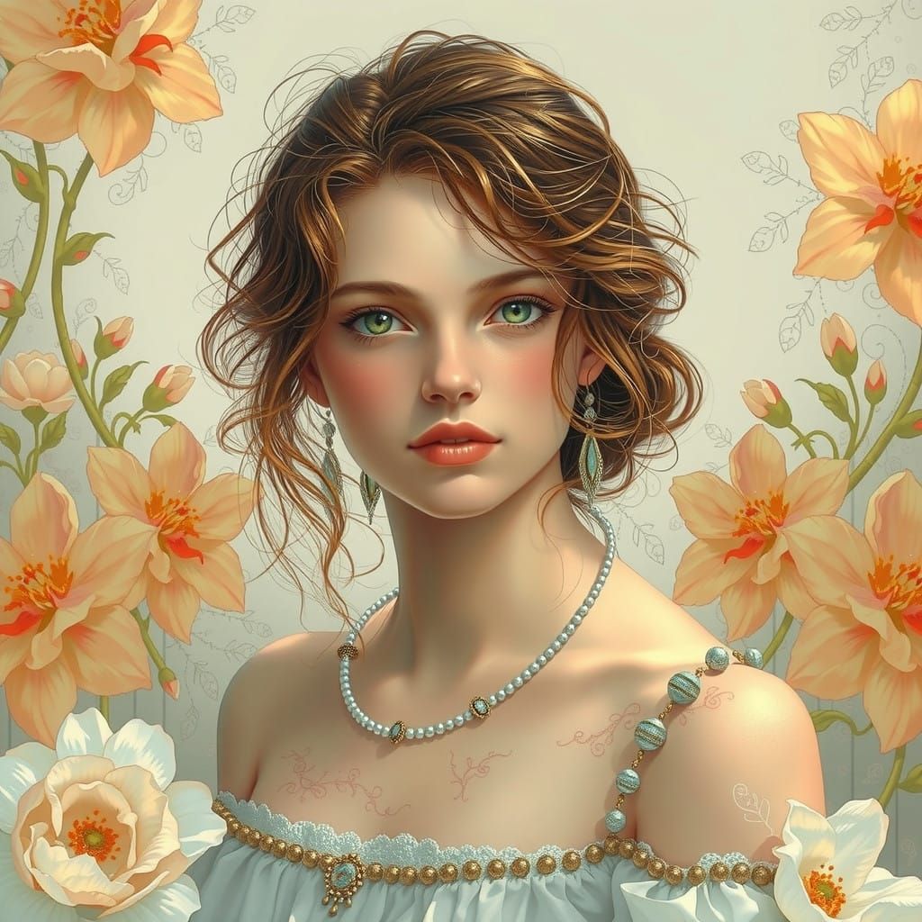 Girlish Womanhood in Vibrant Art Nouveau Style