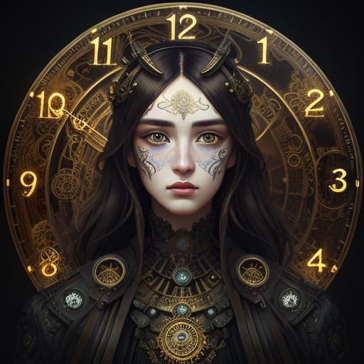 Steampunk Girl with Clockwork Face in Digital Art