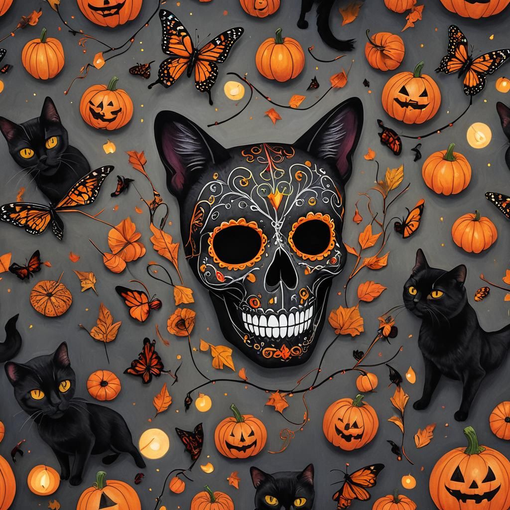 Halloween Still Life with Sugar Skull Moth, Rayograph Style